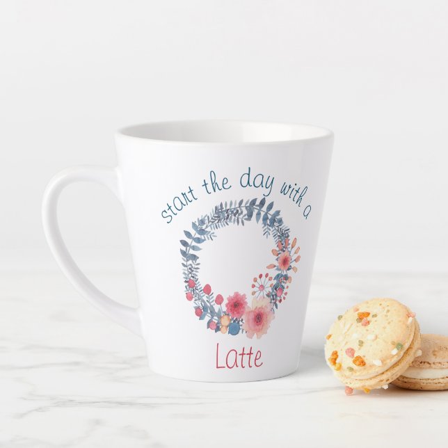 Red, White And Blue Pastel Floral Wreath Latte Mug (In Situ)