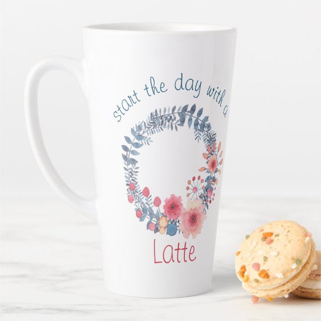 Red, White And Blue Pastel Floral Wreath Latte Mug (In Situ)