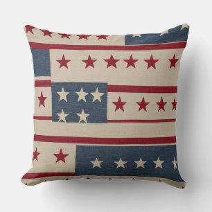 Red White and Blue patchwork stars and stripes Throw Pillow