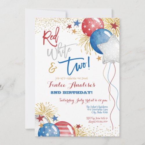 Red White and Blue Patriotic 2nd Birthday Invitation