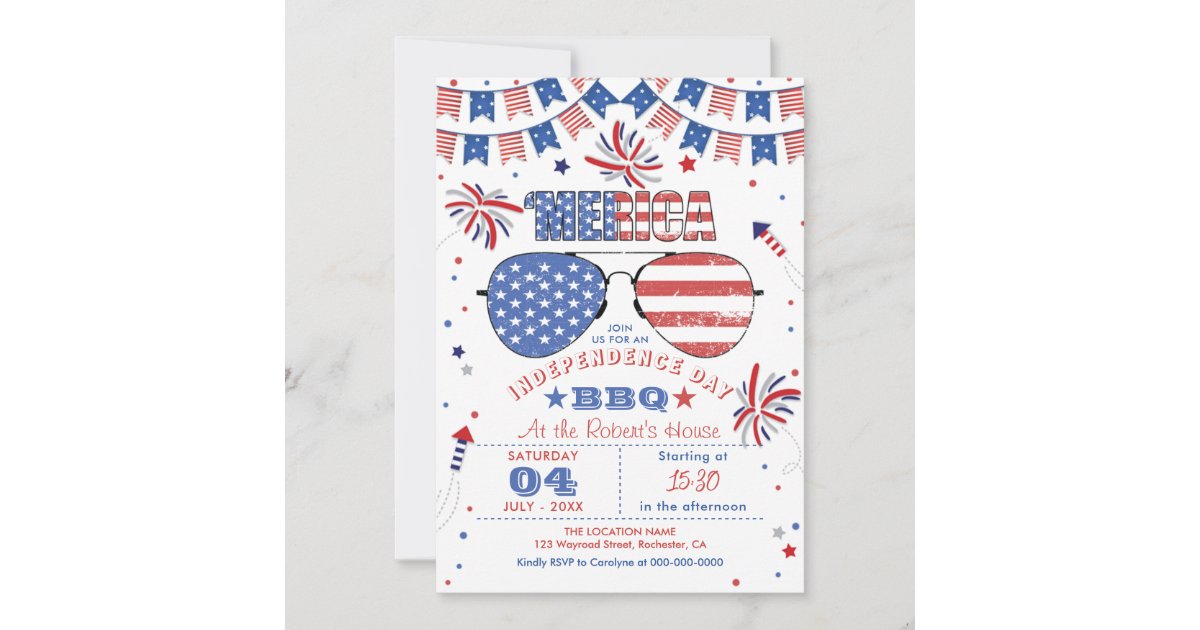 Red White and Blue Patriotic 4th of July BBQ Invitation | Zazzle