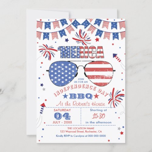 Red White and Blue Patriotic 4th of July BBQ Invitation
