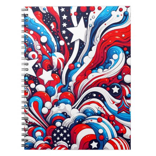 Red White and Blue Patriotic Abstract US Flag  Notebook