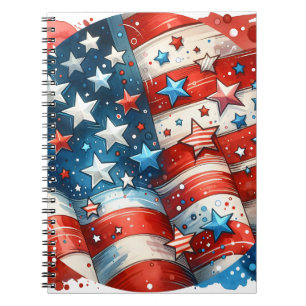 Red, White and Blue Patriotic Abstract US Flag  Notebook