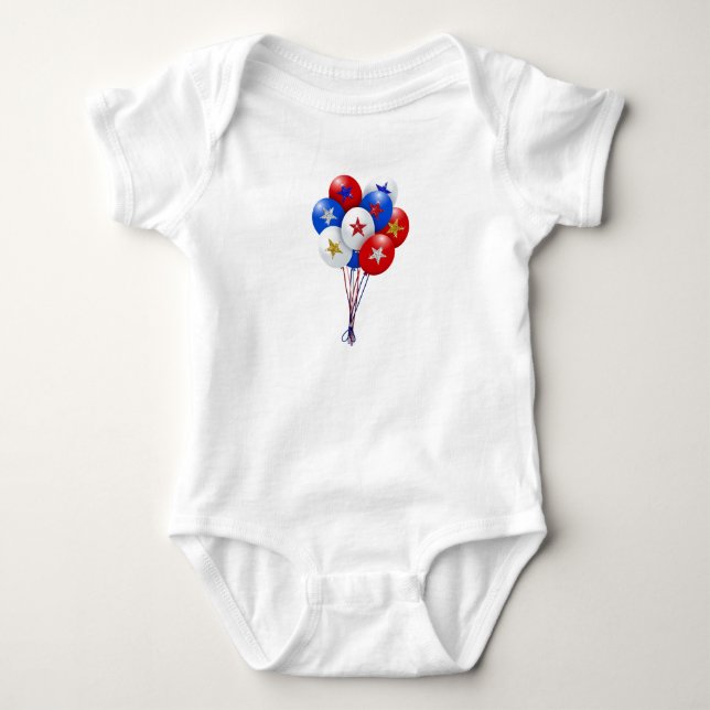 Red White and Blue Patriotic Balloons Cute Baby Bodysuit (Front)