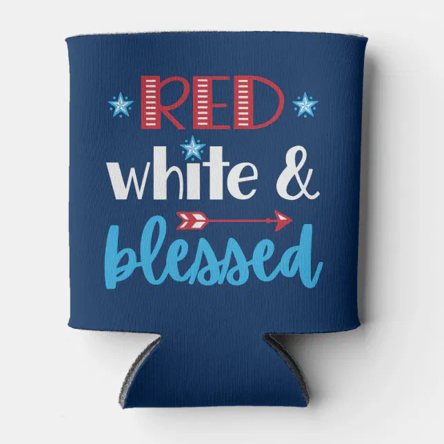 Red White And Blue Patriotic Blessed 4th Of July Can Cooler | Zazzle