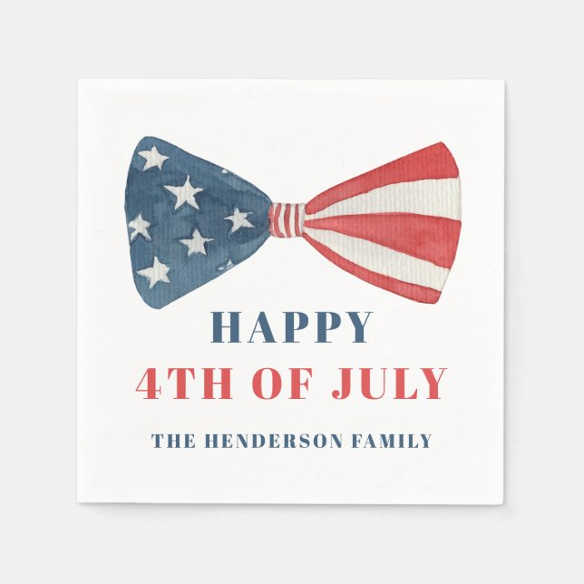 Red, White And Blue Patriotic Bow 4th Of July Napkins (Front)