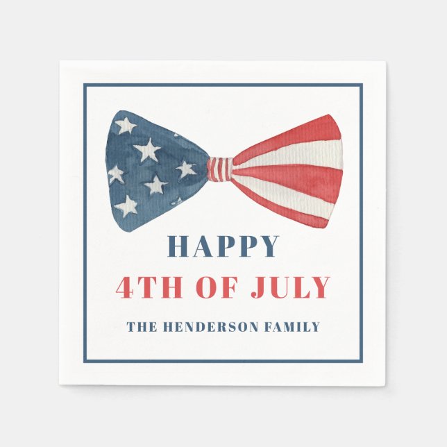 Red, White And Blue Patriotic Bow 4th Of July Napkins (Front)