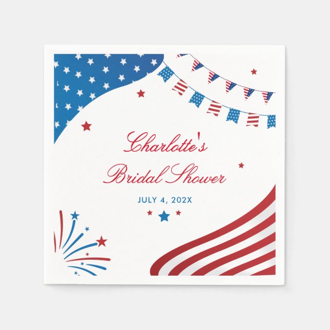 Red White and Blue Patriotic Bridal Shower Paper Napkins (Front)