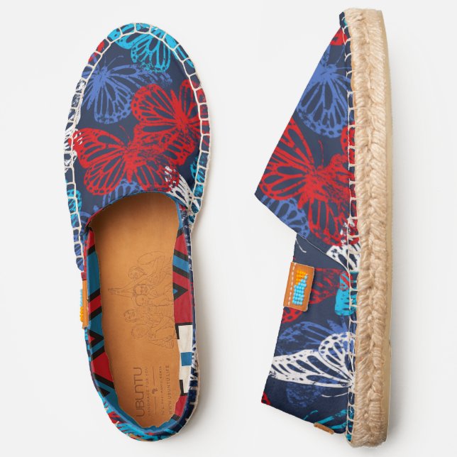 Red White and Blue Patriotic Butterfly Pattern Espadrilles (Side)