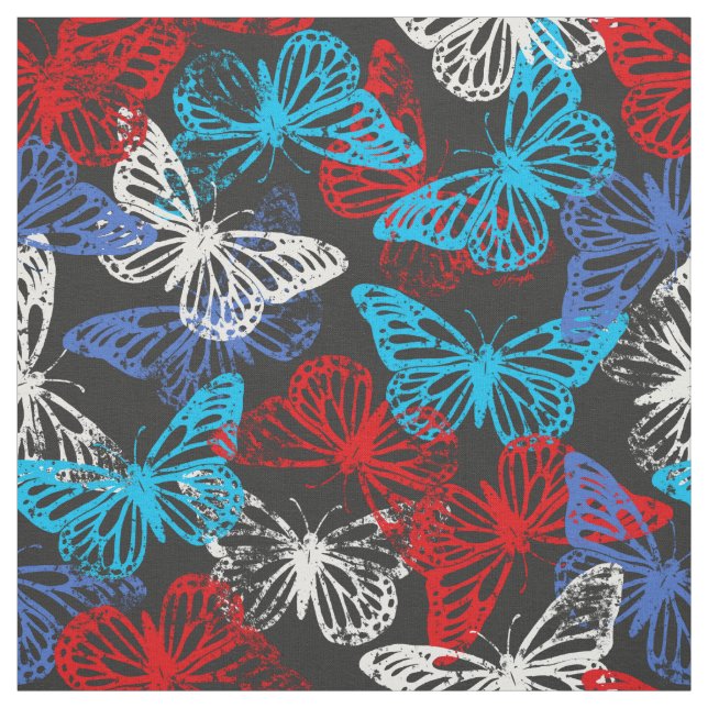 Red White and Blue Patriotic Butterfly Pattern Fabric (Swatch)
