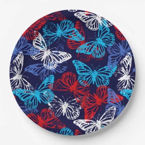 Red White and Blue Patriotic Butterfly Pattern Paper Plates