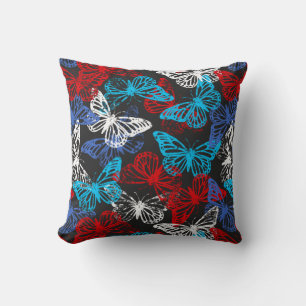 Red White and Blue Patriotic Butterfly Pattern Throw Pillow