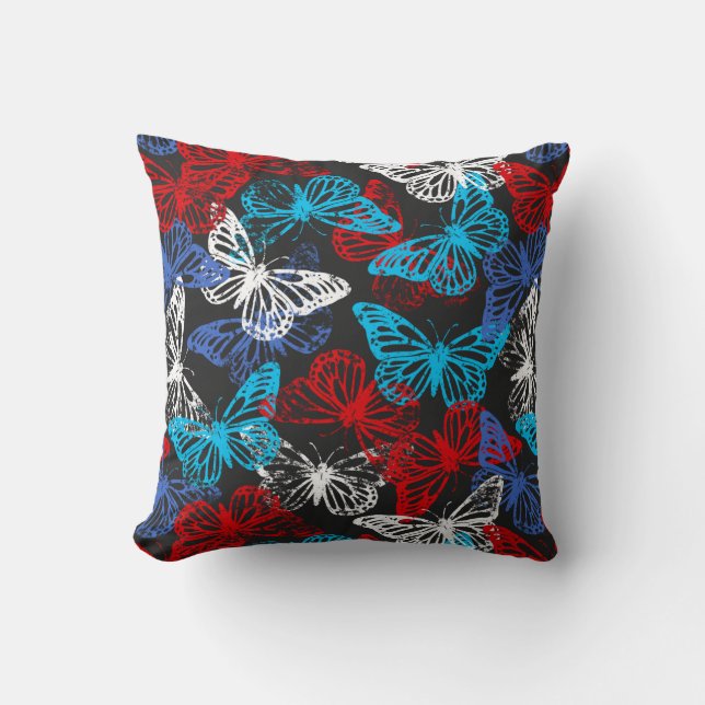 Red White and Blue Patriotic Butterfly Pattern Throw Pillow (Front)