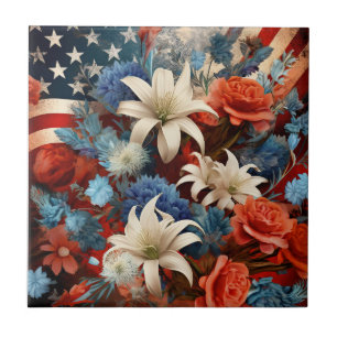Red White and Blue Patriotic Ceramic Tile