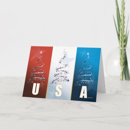 Red White and Blue Patriotic Christmas Card