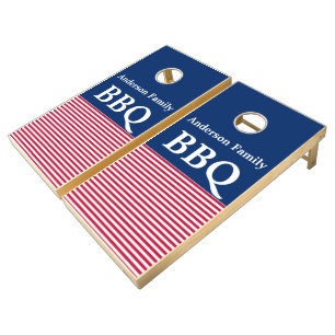Red White and Blue Patriotic Family Name BBQ Cornhole Set