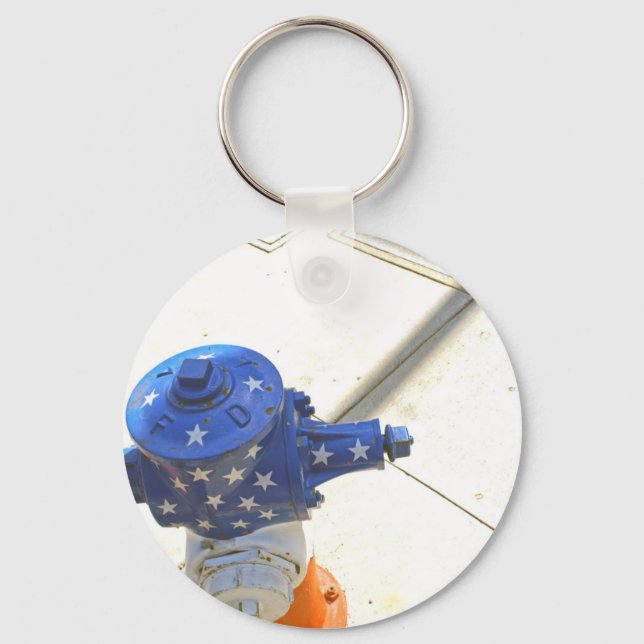 Red White and Blue Patriotic Fire Hydrant  America Keychain (Front)