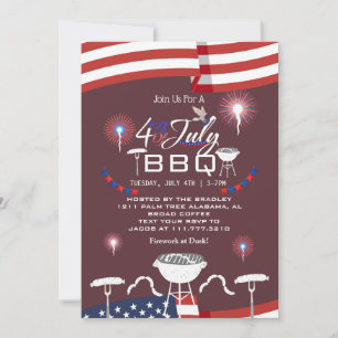 Red White and Blue Patriotic Firework 4th of July  Invitation