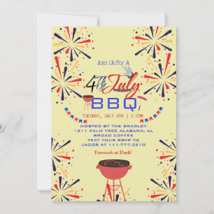 Red White and Blue Patriotic Firework 4th of July  Invitation