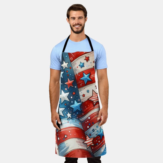 Red, White and Blue Patriotic Fourth of July  Apron (Worn)