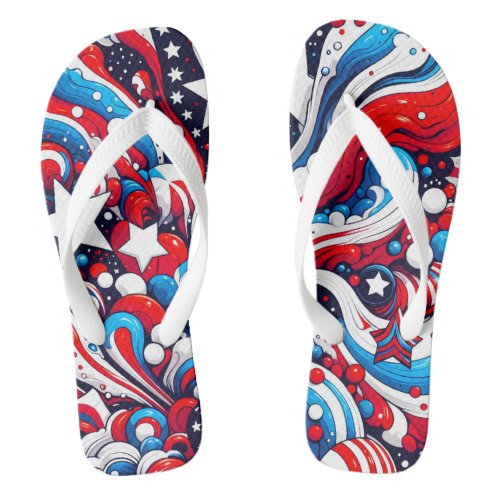 Red White and Blue Patriotic Fourth of July  Flip Flops
