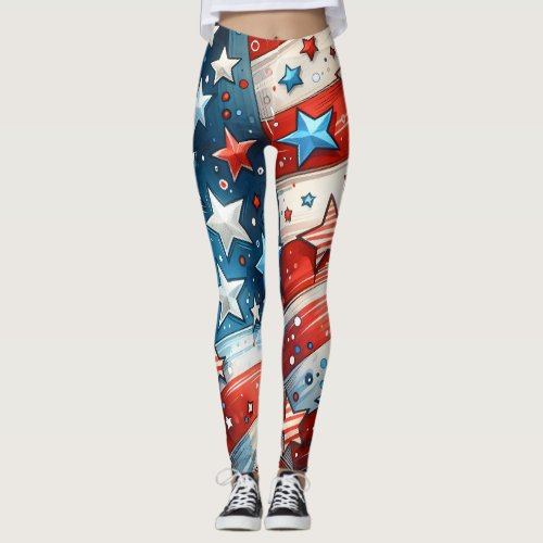 Red White and Blue  Patriotic Fourth of July Leggings