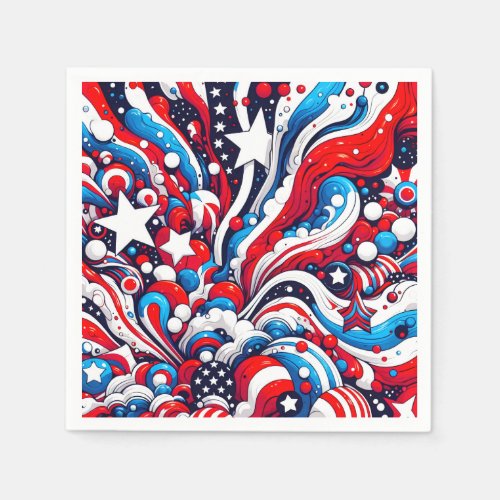 Red White and Blue Patriotic Fourth of July  Napkins