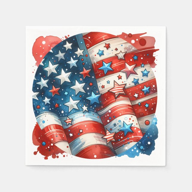 Red, White and Blue Patriotic Fourth of July Party Napkins (Front)