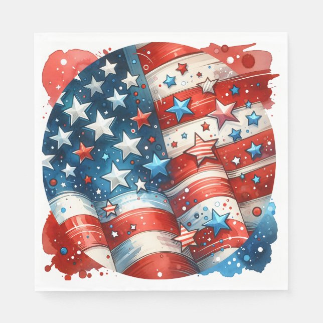 Red, White and Blue Patriotic Fourth of July Party Napkins (Front)