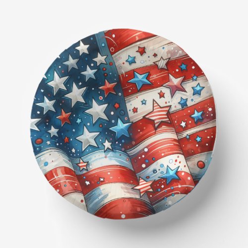 Red White and Blue Patriotic Fourth of July Party Paper Bowls