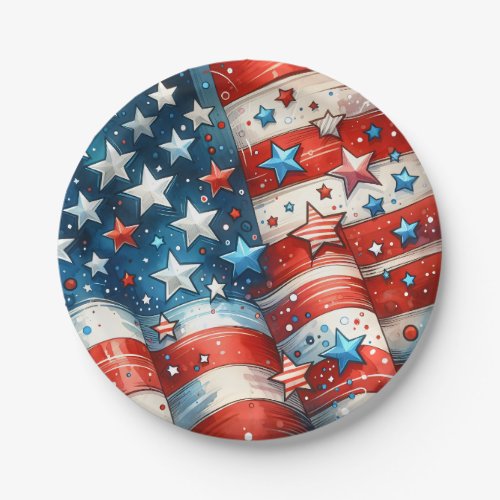Red White and Blue Patriotic Fourth of July Party Paper Plates