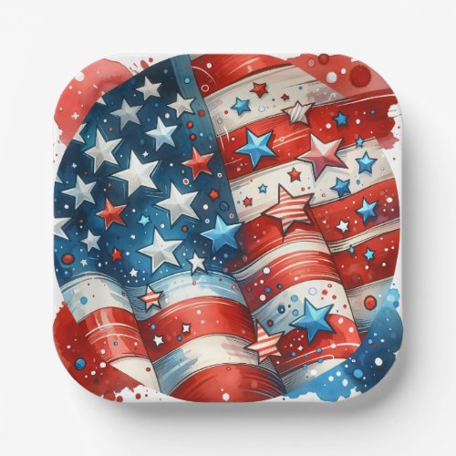 Red White and Blue Patriotic Fourth of July Party Paper Plates