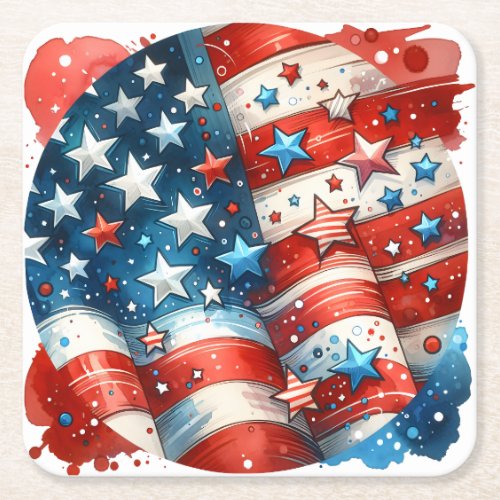 Red White and Blue Patriotic Fourth of July Party Square Paper Coaster