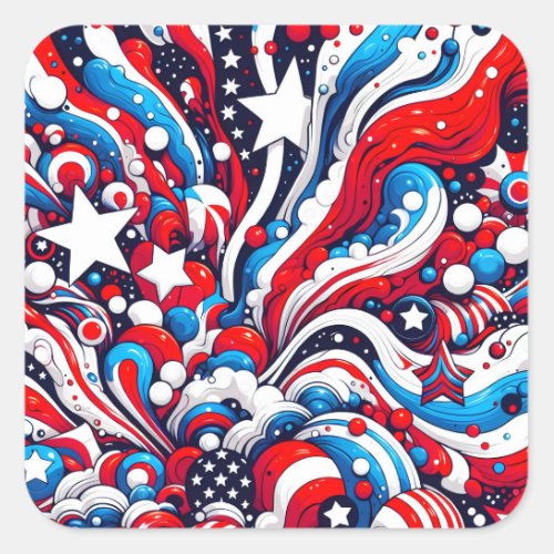 Red White and Blue Patriotic Fourth of July  Square Sticker