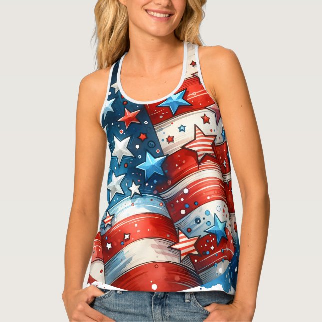 Red, White and Blue | Patriotic Fourth of July Tank Top (Front)
