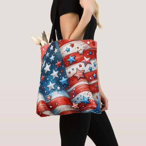 Red White and Blue  Patriotic Fourth of July Tote Bag