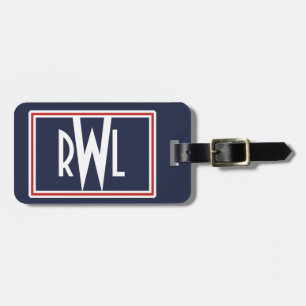 Red White and Blue Patriotic Frame Monogram Luggage Tag