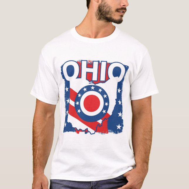 Red White and Blue Patriotic Grunge Ohio T-Shirt (Front)