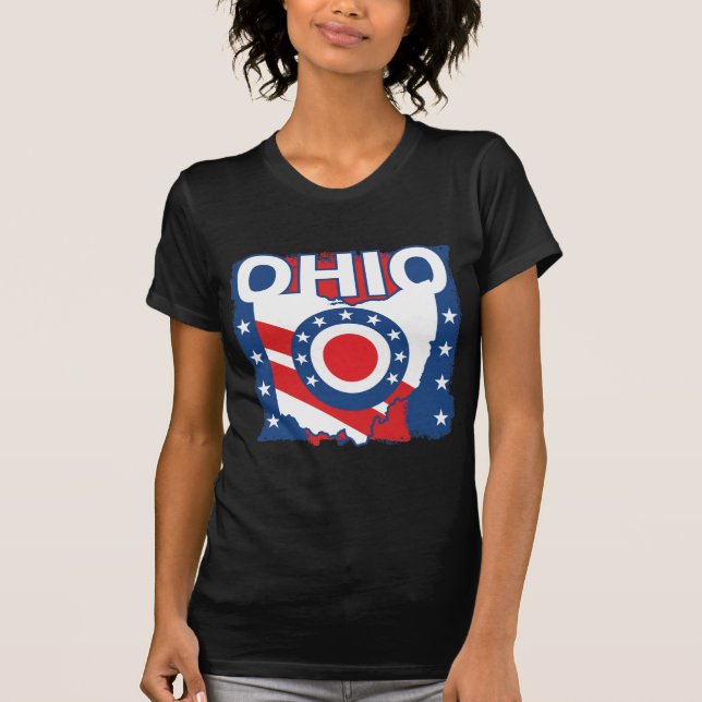 Red White and Blue Patriotic Grunge Ohio T-Shirt (Front)