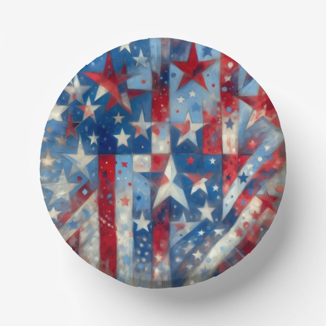 Red, White and Blue Patriotic Independence Day Paper Bowls (Front)