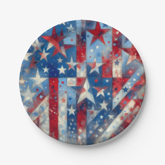 Red, White and Blue Patriotic Independence Day Paper Plates (Front)