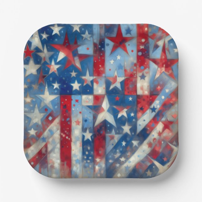 Red, White and Blue Patriotic Independence Day Paper Plates (Front)