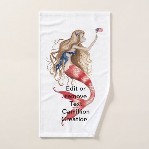 Red White and Blue Patriotic Mermaid Grimshaw Hand Towel