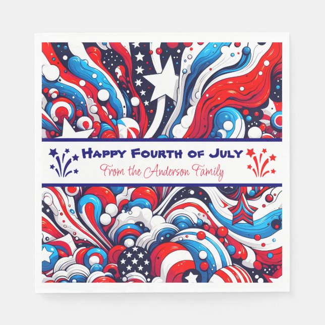 Red, White and Blue Patriotic Personalized Napkins (Front)