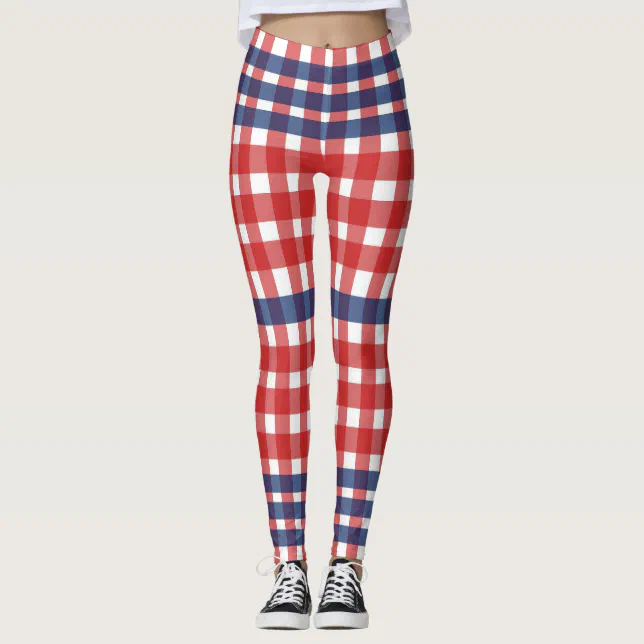 Red White and Blue Patriotic Plaid Leggings | Zazzle