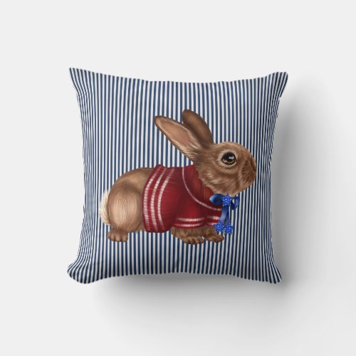 Red White and Blue Patriotic Rabbit Decorative Throw Pillow