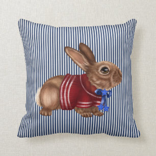 Red White and Blue Patriotic Rabbit Decorative Throw Pillow