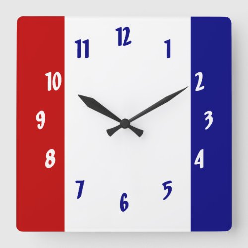 Red White and Blue Patriotic Square Wall Clock