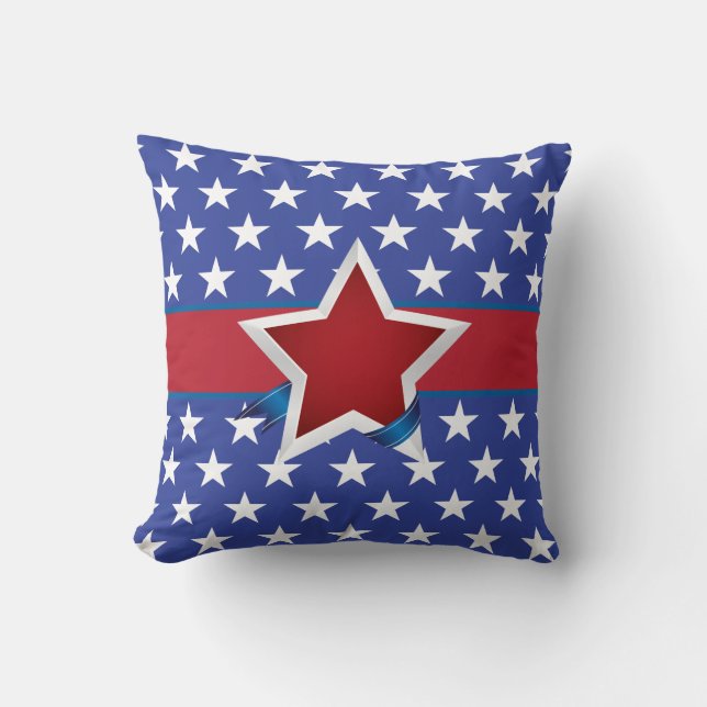 Red White and Blue Patriotic Star Pattern Throw Pillow (Front)